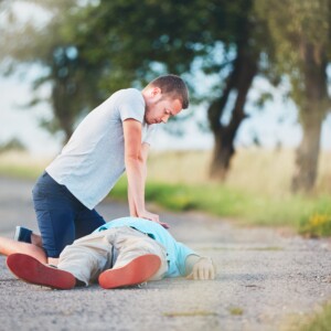 Dramatic resuscitation on the rural road. Themes rescue, help and hope.